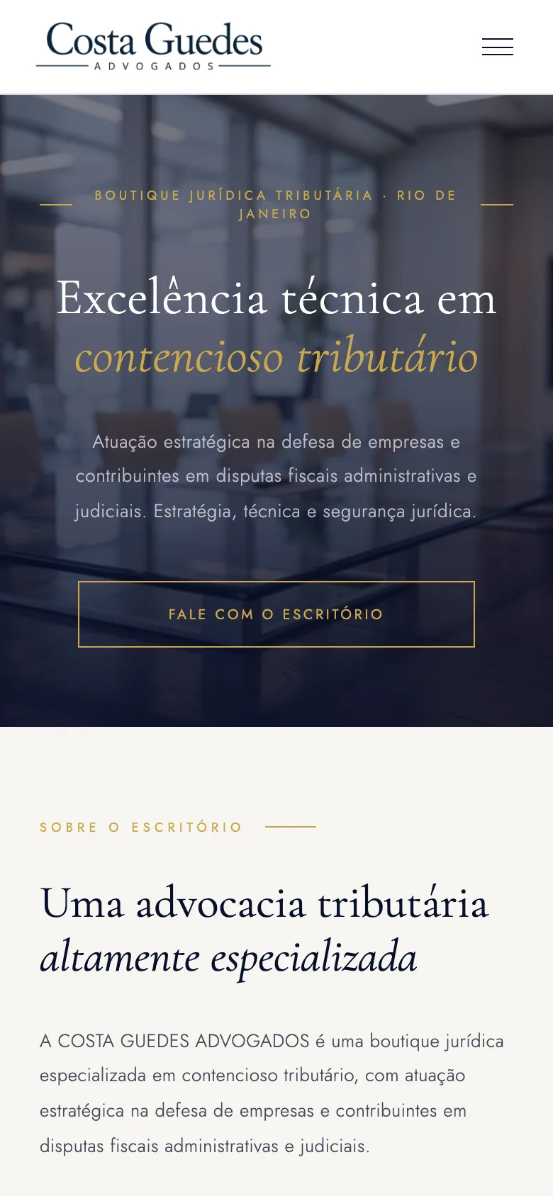 Página inicial do site da Costa Guedes Advogados no telemóvel