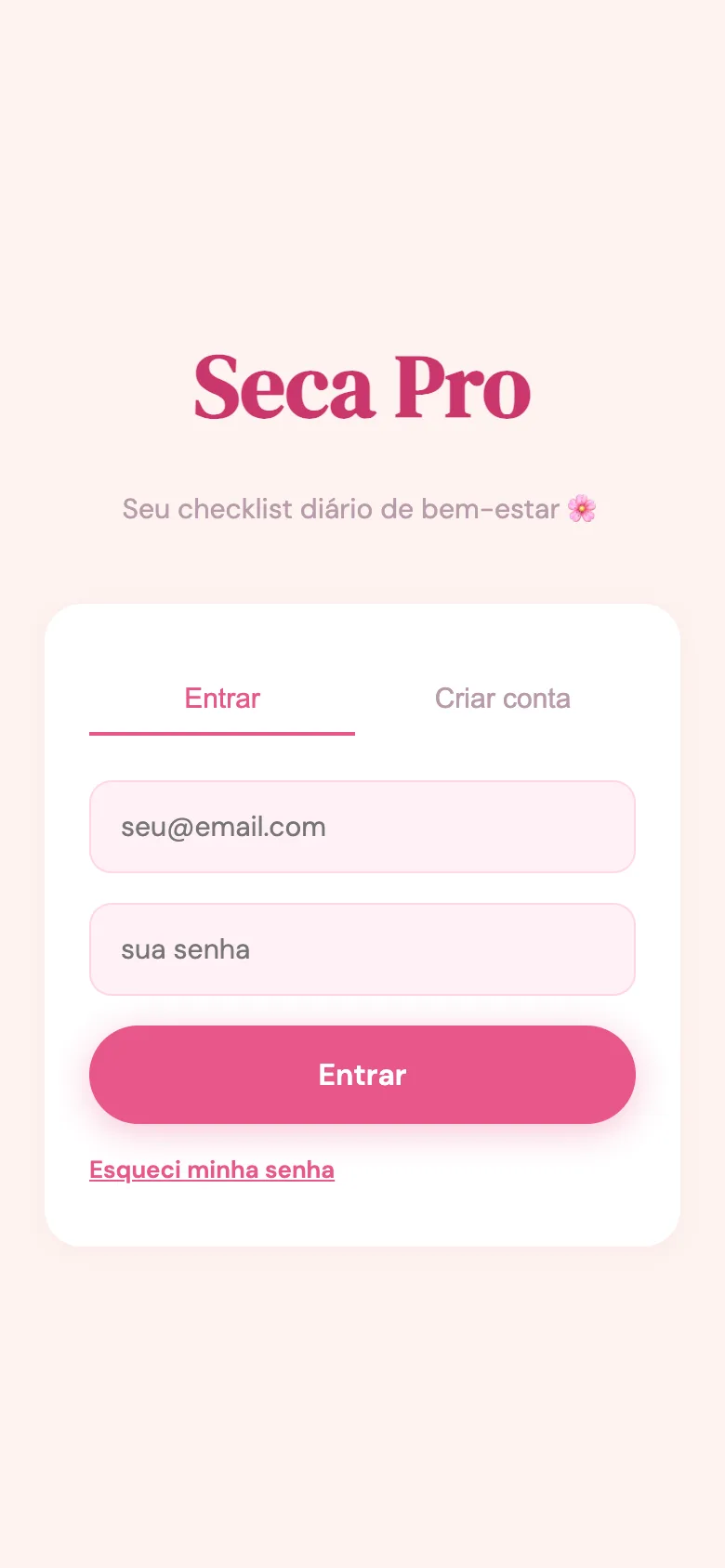 Ecrã de entrada da app Seca Pro no telemóvel